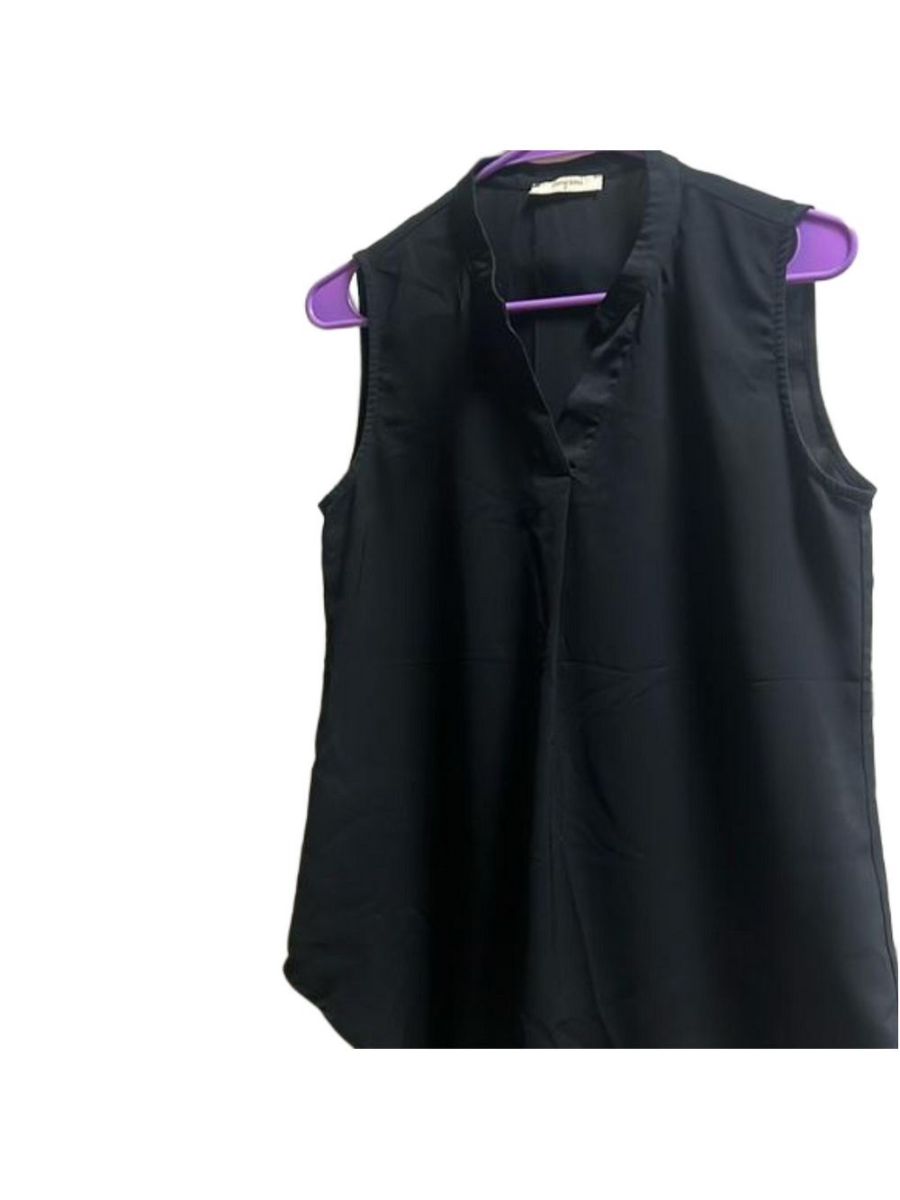 TIMESON Black sleeveless V neck dressy top. Size small. Great for work.